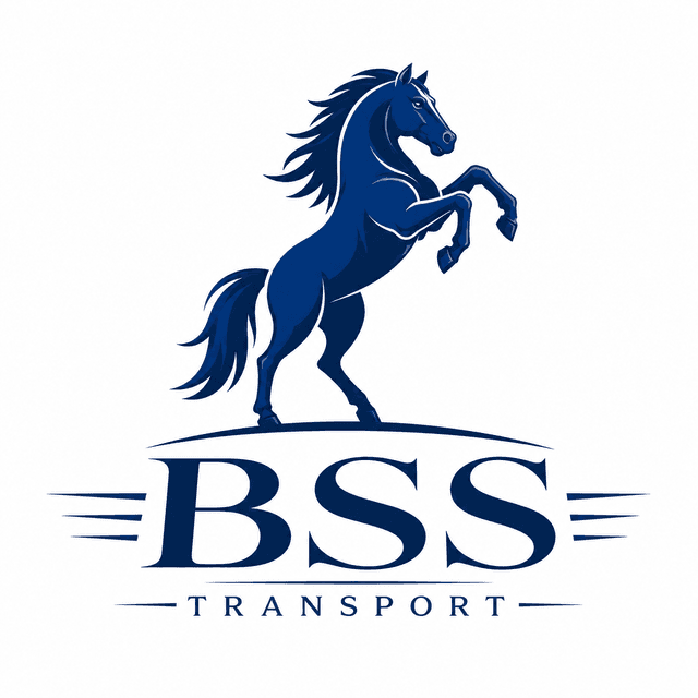 BSS Transport logo with a blue rearing horse